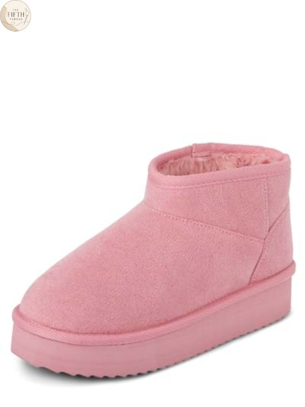Girls Mini Ankle Platform Boot Faux Fur Lined Faux Suede Pull-On